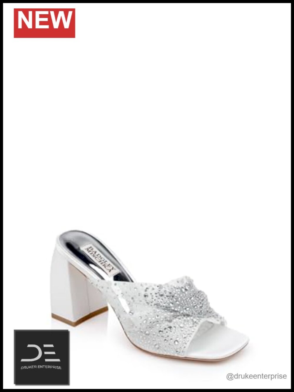 Crystal-Embellished Peep-Toe Mules with Block Heel Leather